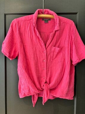 French Connection Hot Pink Cotton Gauze Tie Front Shirt Size S